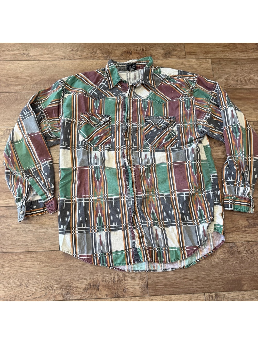 VTG 90s Legacy Western Aztec Southwestern Shirt Mens L